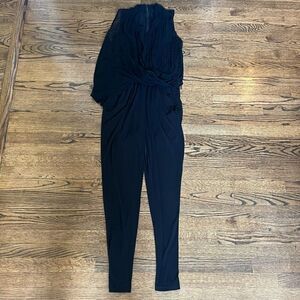 Kobi Halperin Women's Black Sleeveless Surplice Silk Train Jumpsuit Small